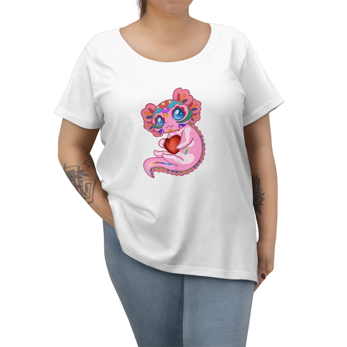 Axolotl Dia de Muertos curvy shirt