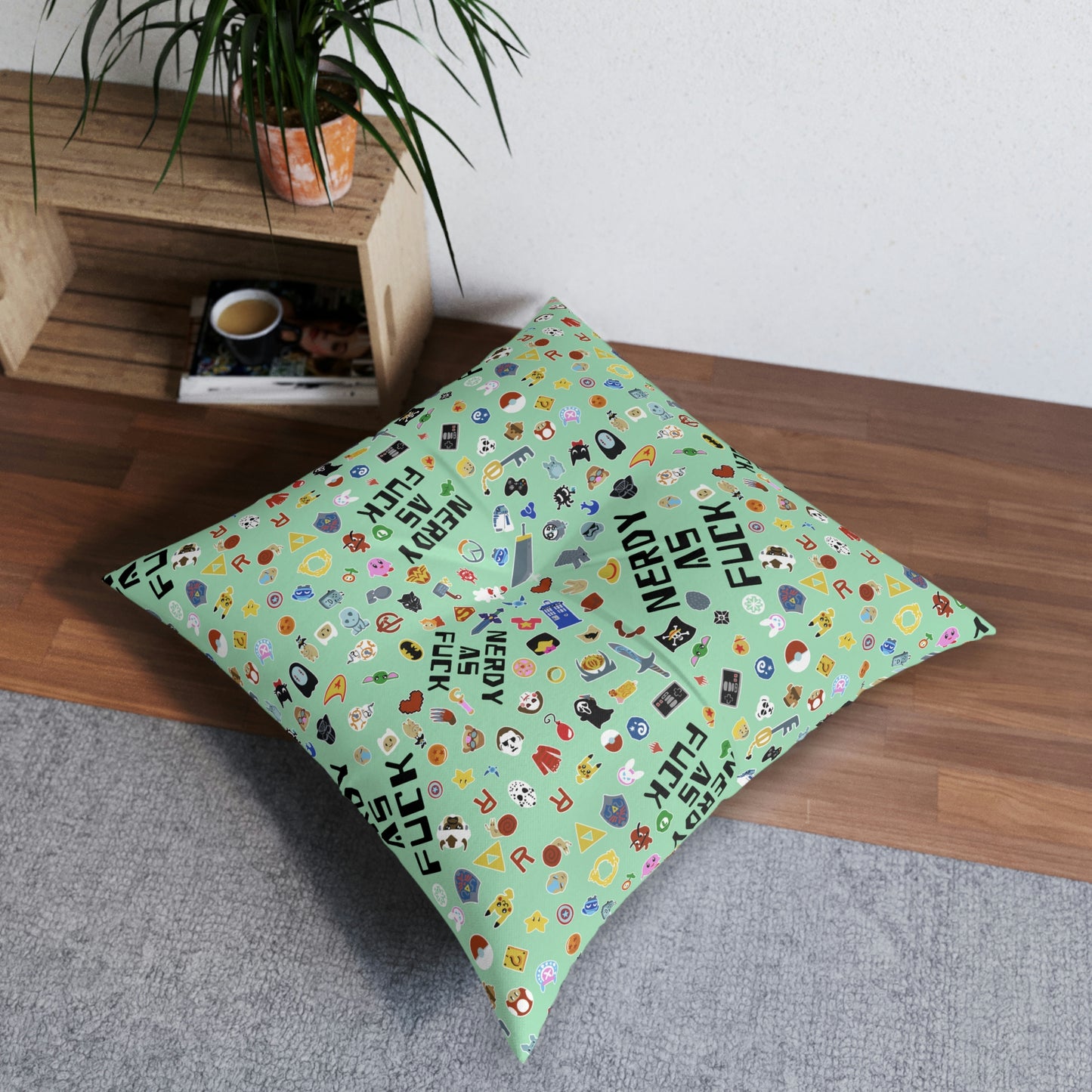 Nerdy AF Tufted Floor Pillow, Square